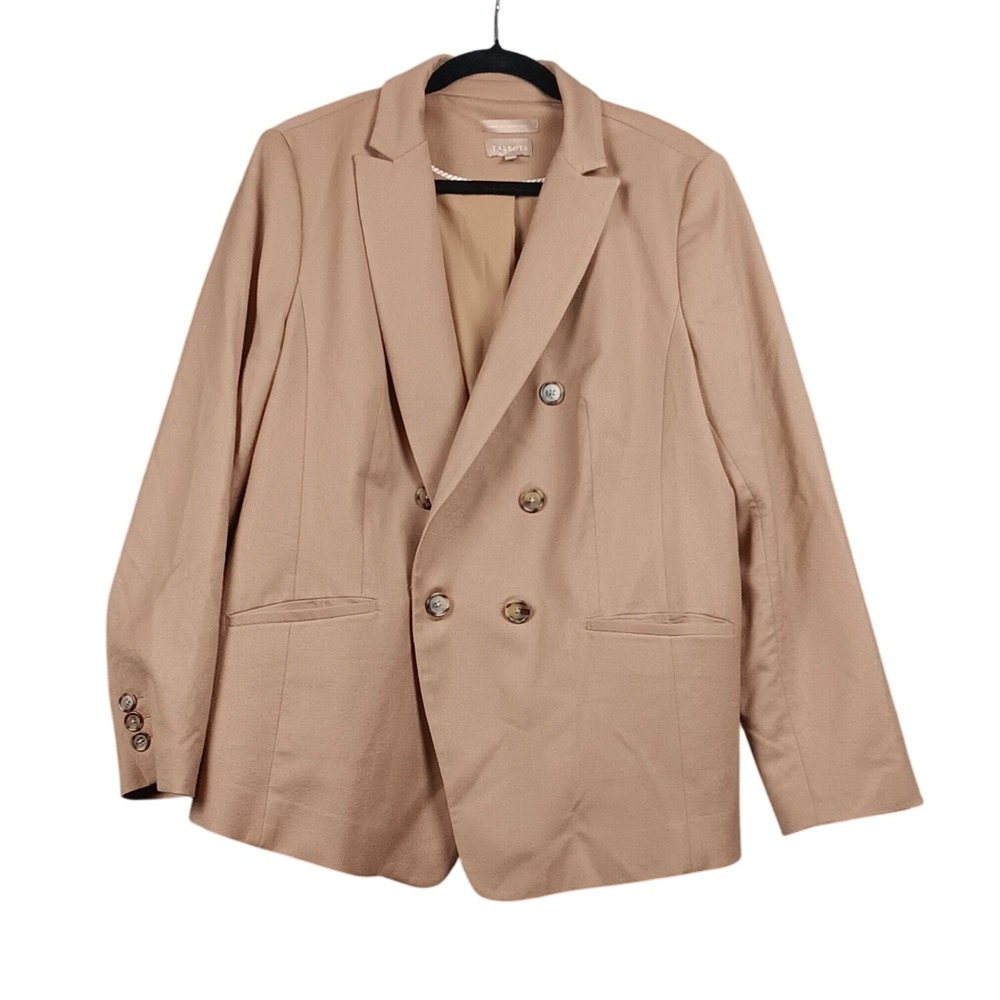 Talbots Women's Blazer Size‎ 16 Tan Beige Wool Blend Double Breasted Jacket
